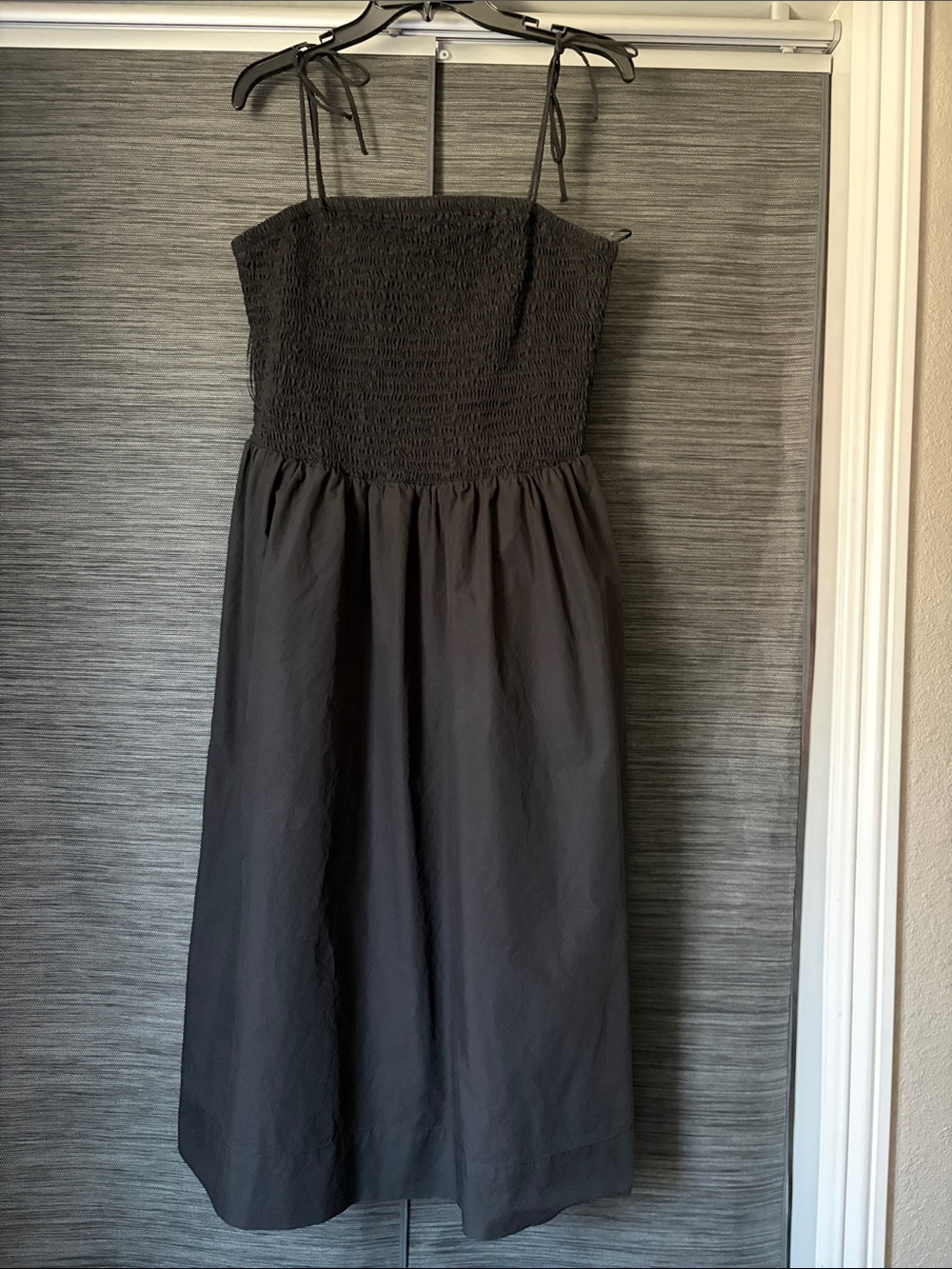 Astr Black Smocked Midi Dress with Tie Straps